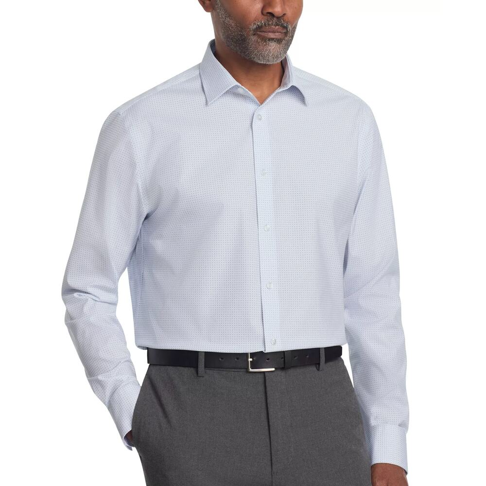 Calvin Klein Men's Button Up Long Sleeve Regular Fit 17" 32/33 XL Blue White